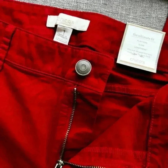 Chicos Red Brushed Twill Slim Ankle Pants - Picture 4 of 7